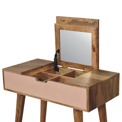 mini blush pink dressing table with foldable mirror
