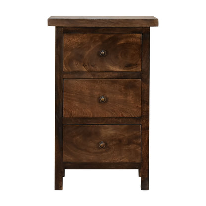 chestnut country style bedside with 3 drawers