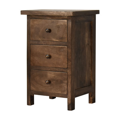 chestnut country style bedside with 3 drawers