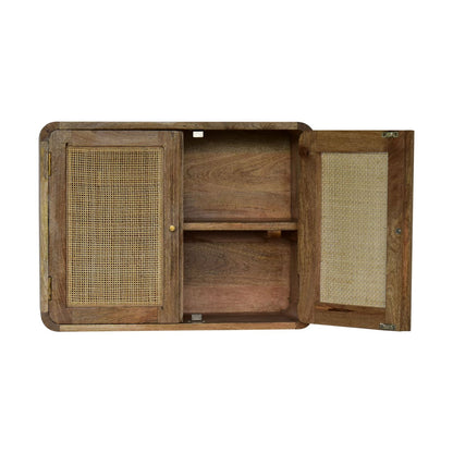 grey washed wall mounted woven cabinet