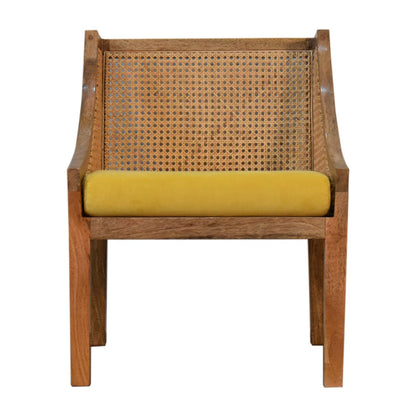 mustard cotton velvet rattan chair