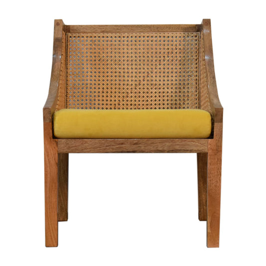 mustard cotton velvet rattan chair