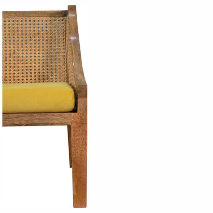 mustard cotton velvet rattan chair