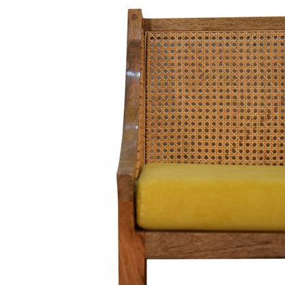 mustard cotton velvet rattan chair