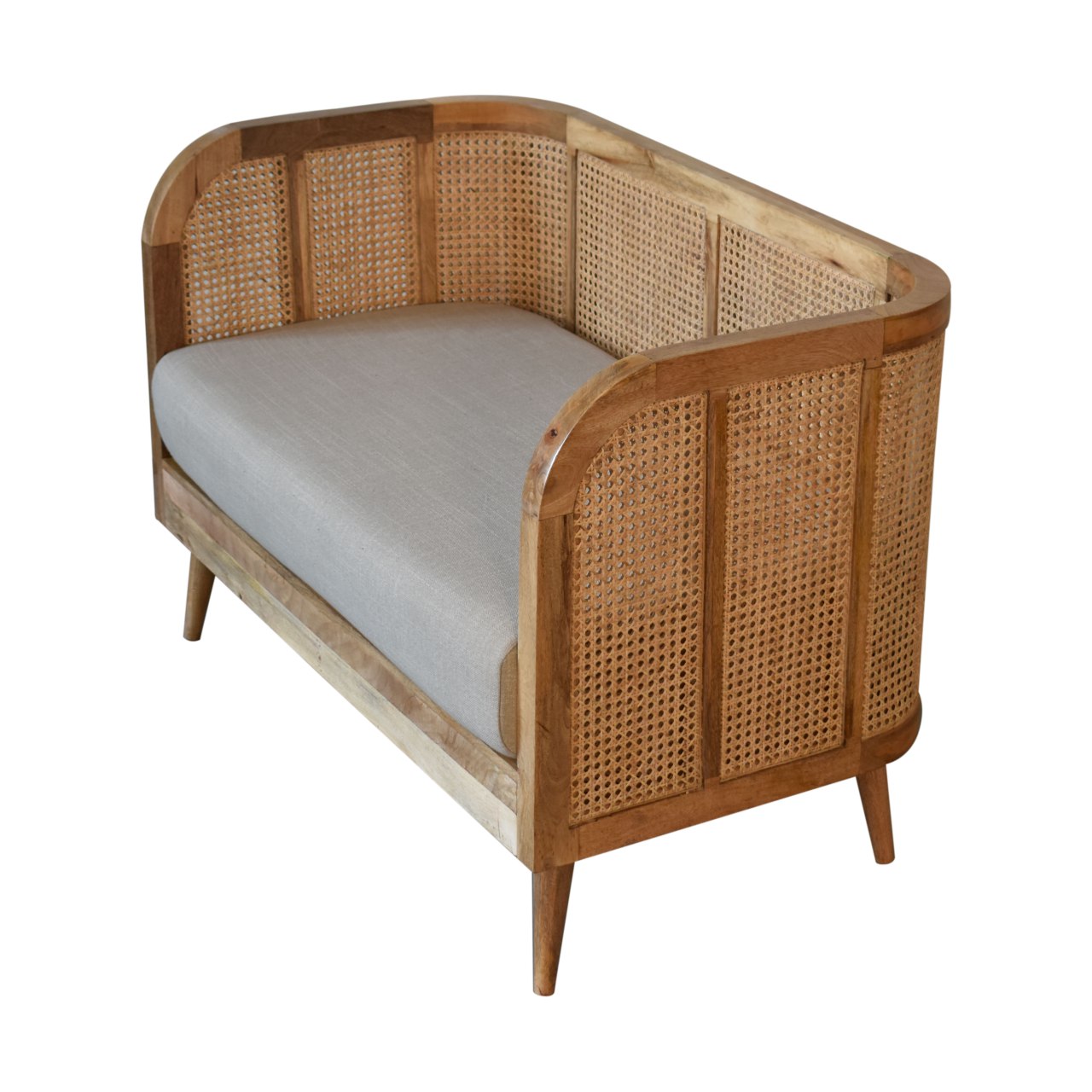 grey tweed rattan sofa