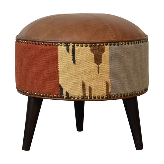 durrie leather mixed footstool