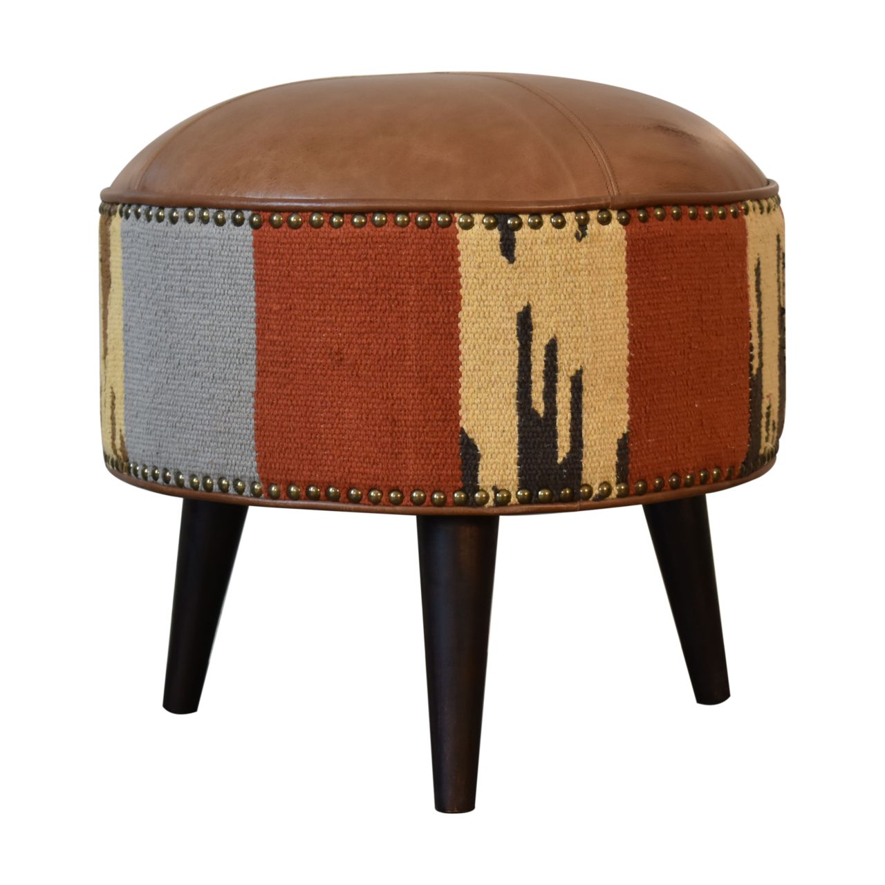 durrie leather mixed footstool