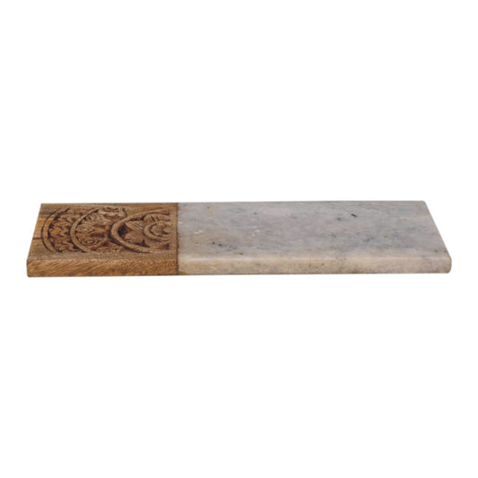 rectangle marble and carved wood chopping board