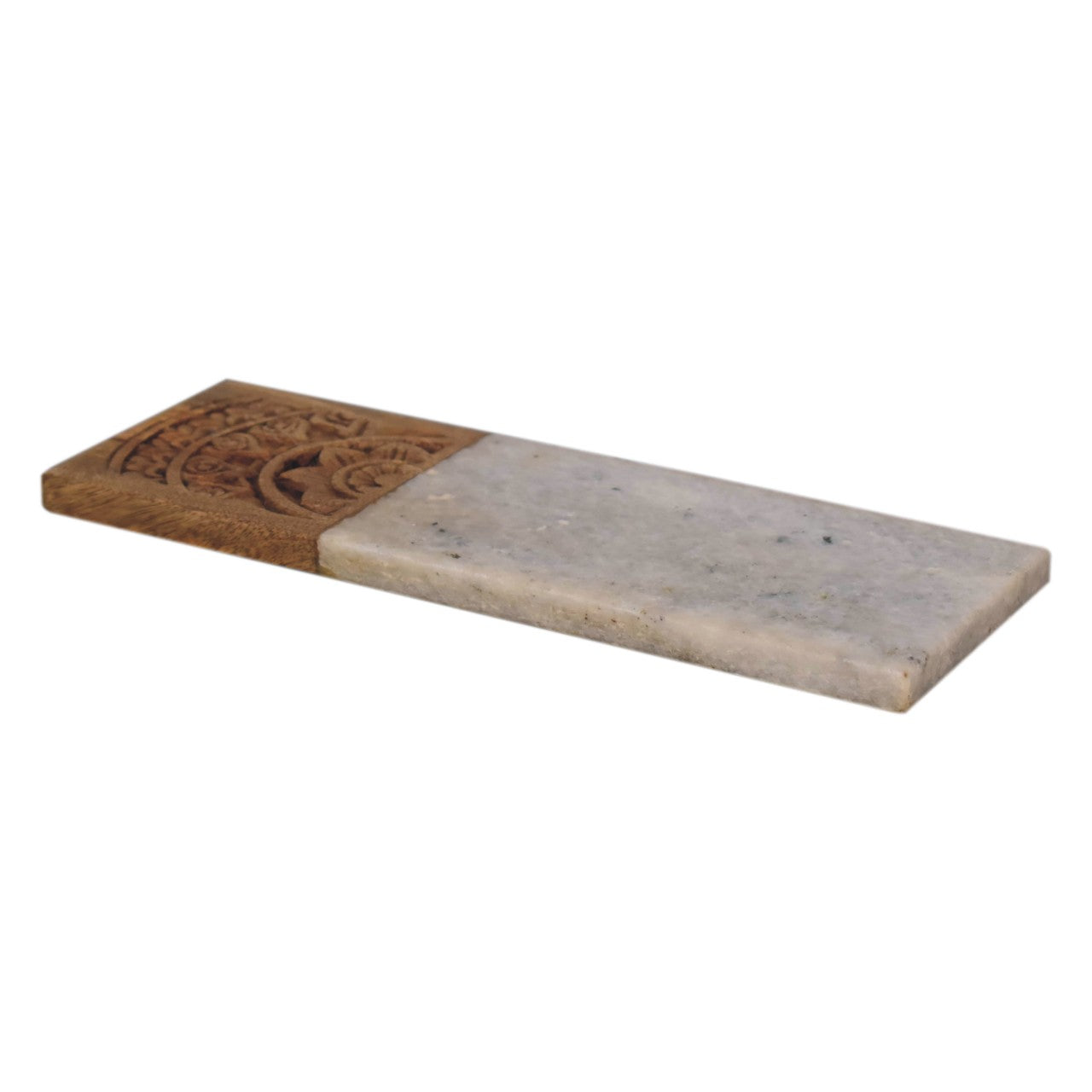 rectangle marble and carved wood chopping board
