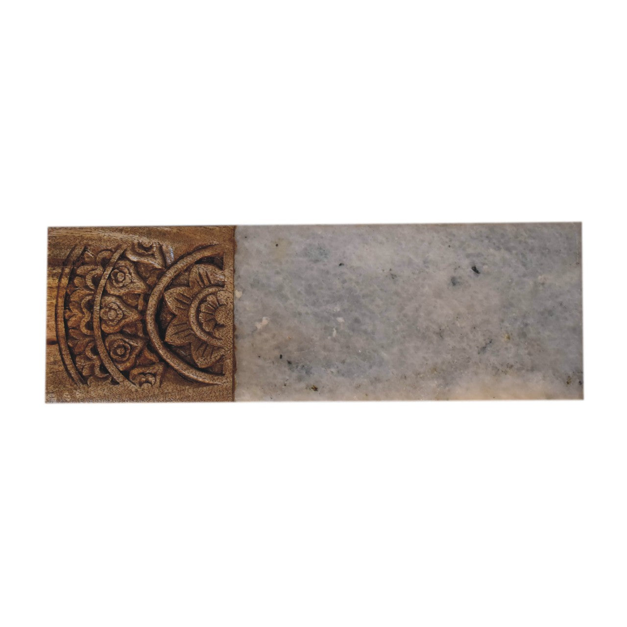 rectangle marble and carved wood chopping board