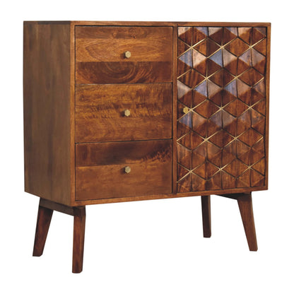chestnut cubed brass inlay cabinet