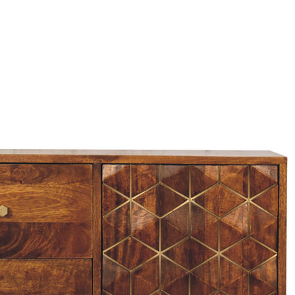 chestnut cubed brass inlay cabinet