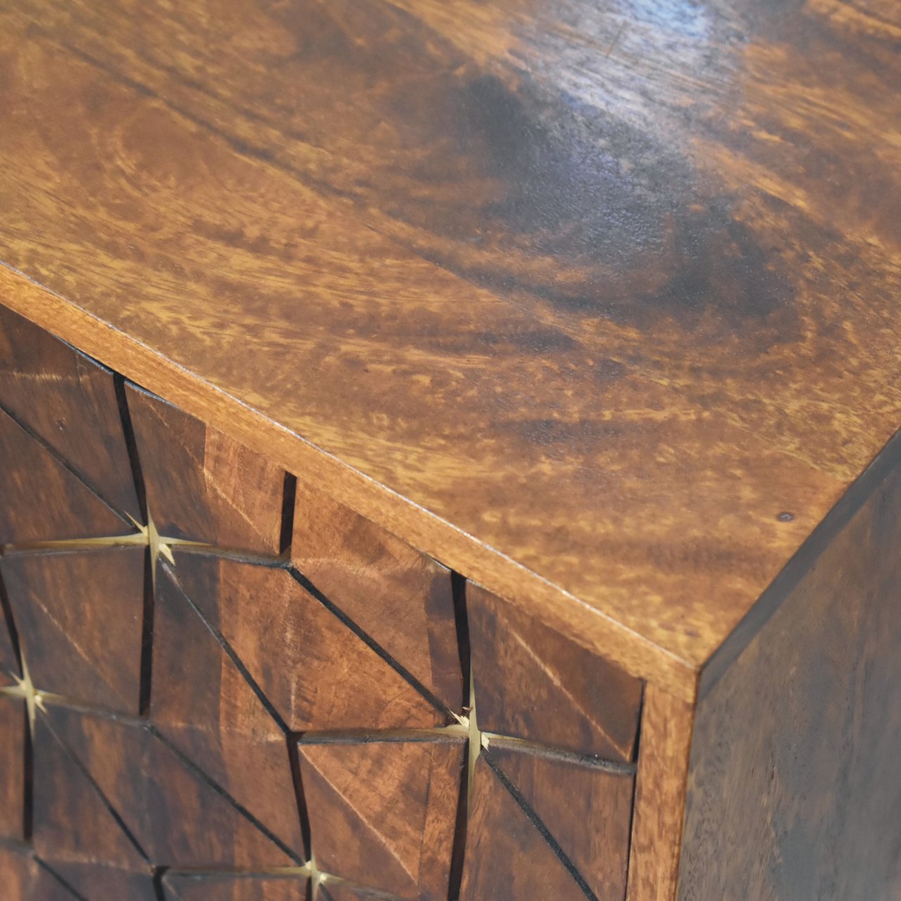 chestnut cubed brass inlay cabinet