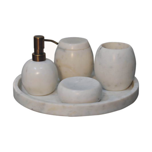 white marble and gold bathroom set of 5
