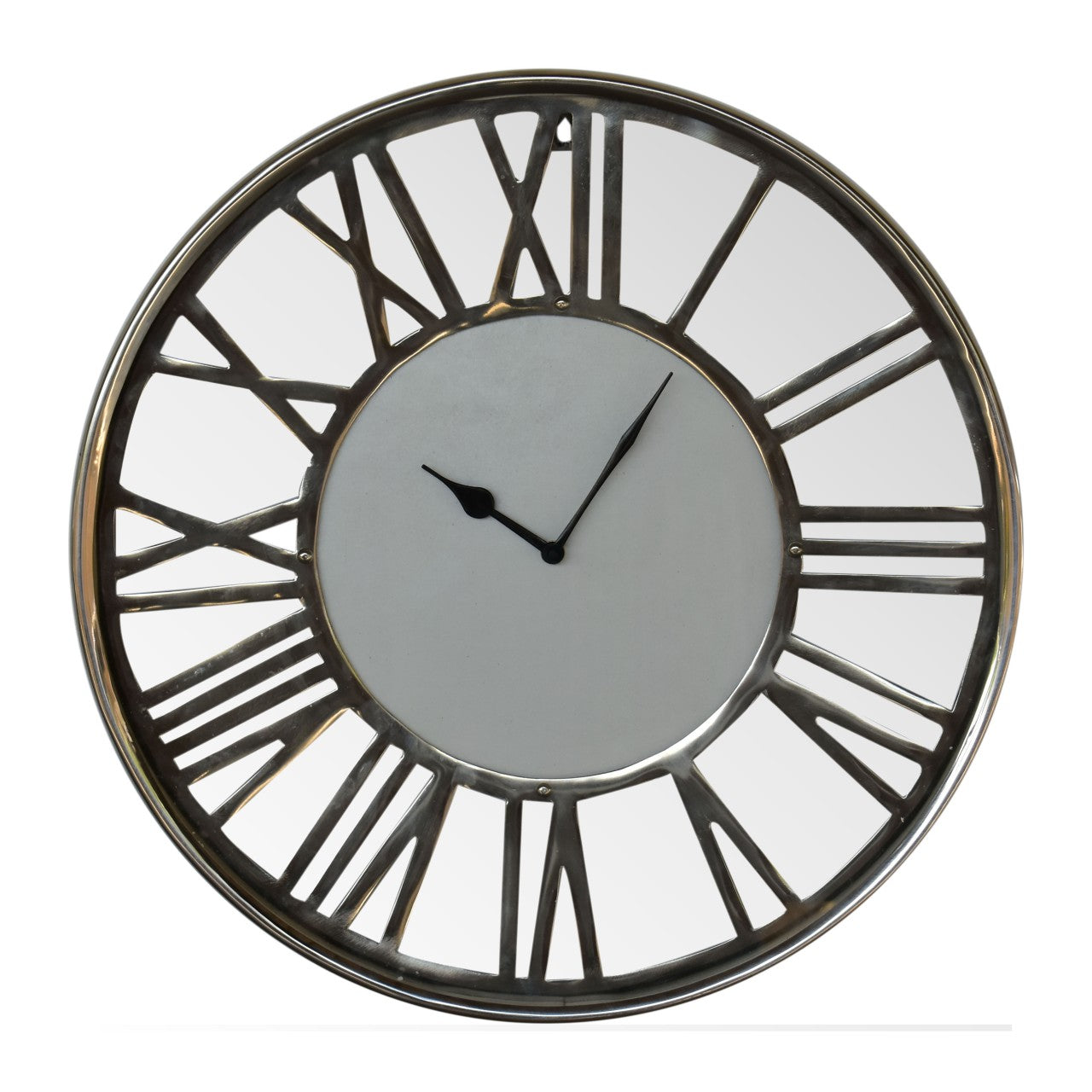white and chrome wall clock