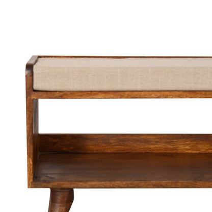 Solid Wood Nordic Chestnut Finish Storage Bench with Seat Pad