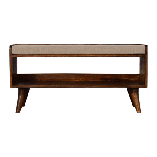 Solid Wood Nordic Chestnut Finish Storage Bench with Seat Pad