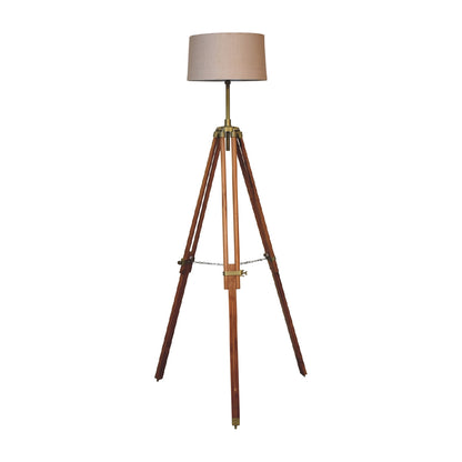 brass plated and wooden teak floor lamp