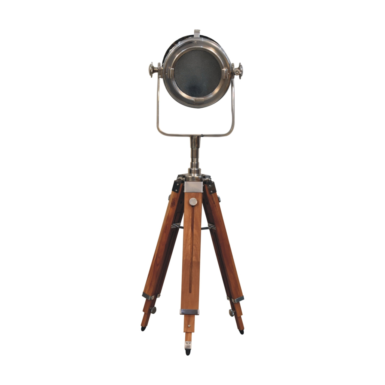 netted chrome tripod fold spotlight floor lamp