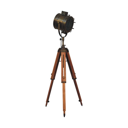 caged brass antique tripod fold spotlight floor lamp