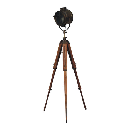 caged brass antique tripod fold spotlight floor lamp