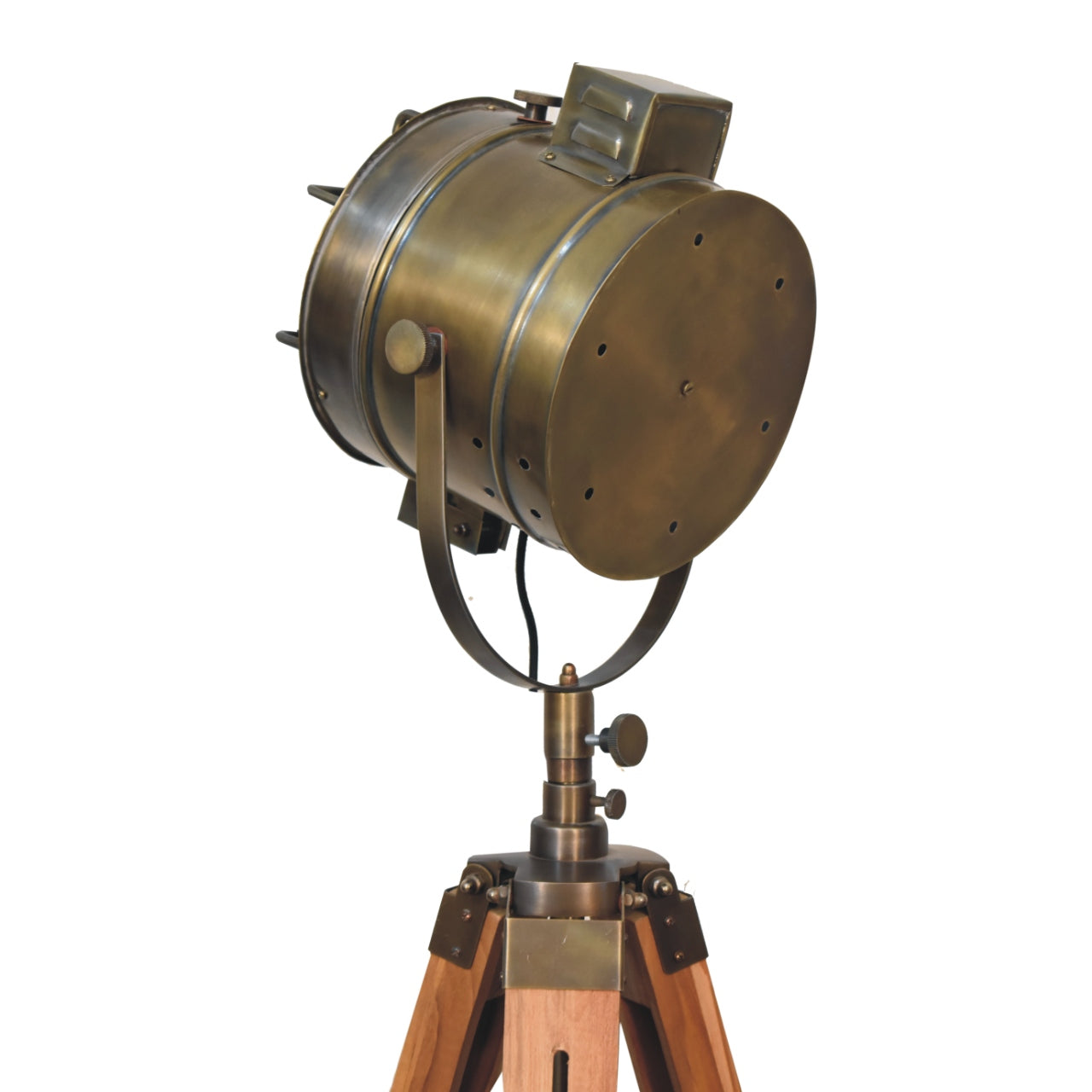 caged brass antique tripod fold spotlight floor lamp