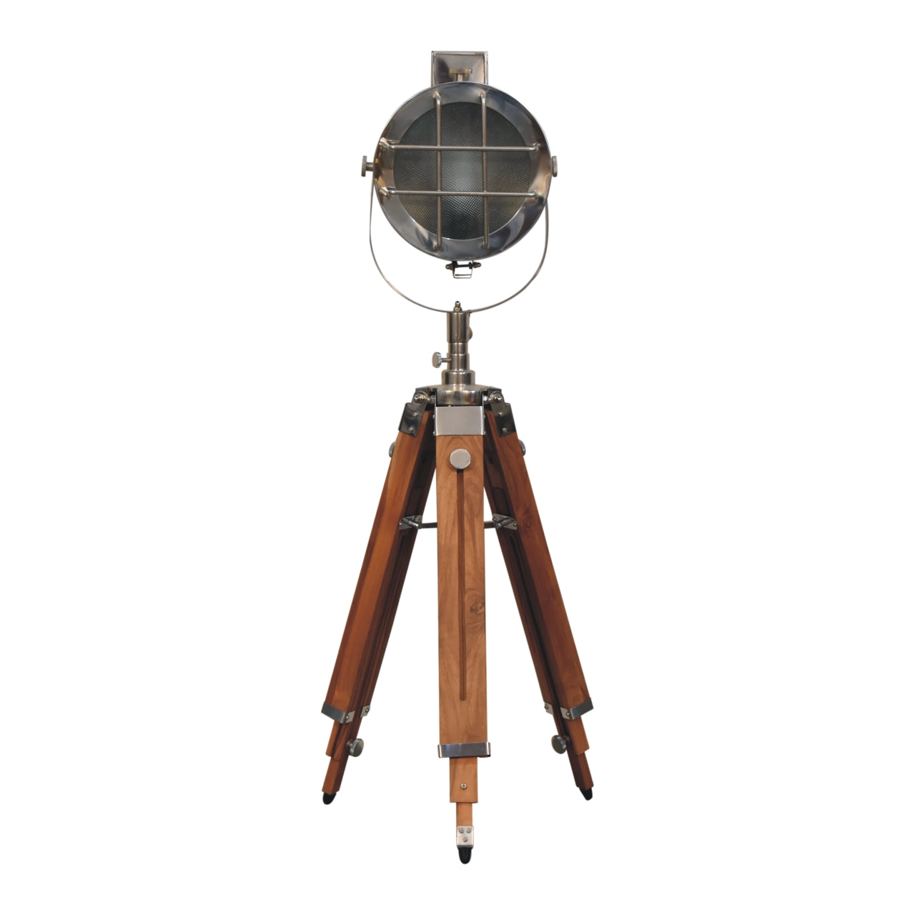 caged chrome tripod fold spotlight floor lamp
