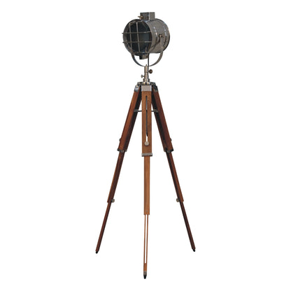 caged chrome tripod fold spotlight floor lamp