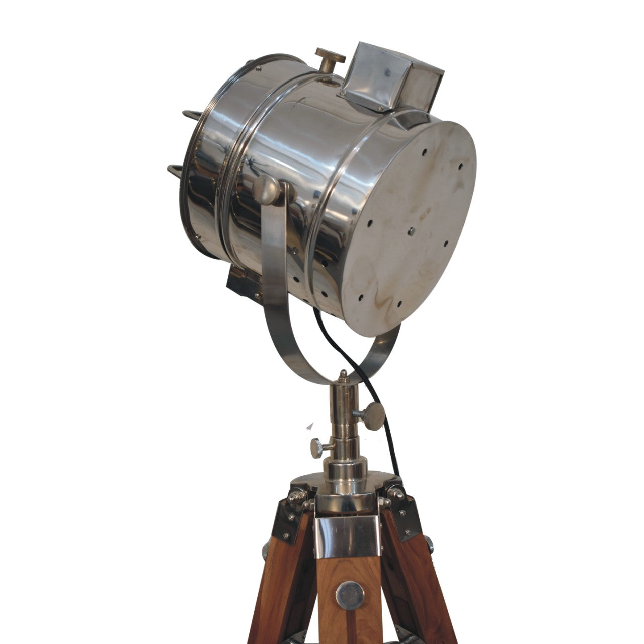 caged chrome tripod fold spotlight floor lamp
