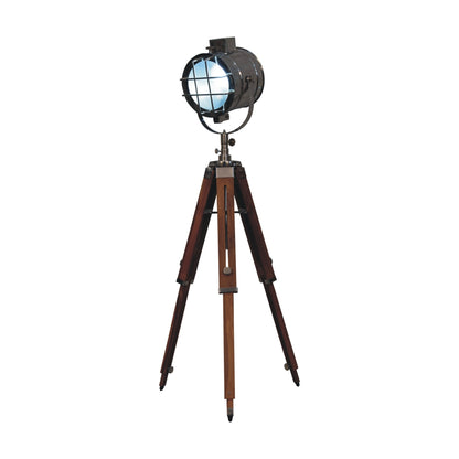 caged chrome tripod fold spotlight floor lamp