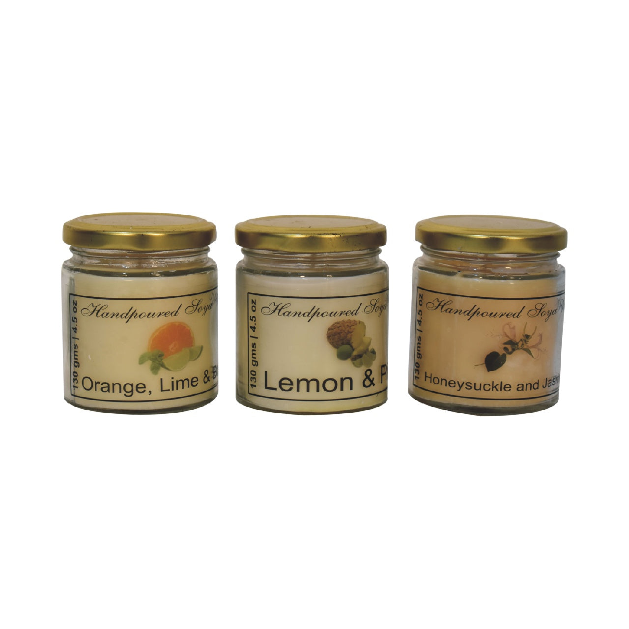 candle gift set of 3 orange lime basil lemon pine honeysuckle jasmine