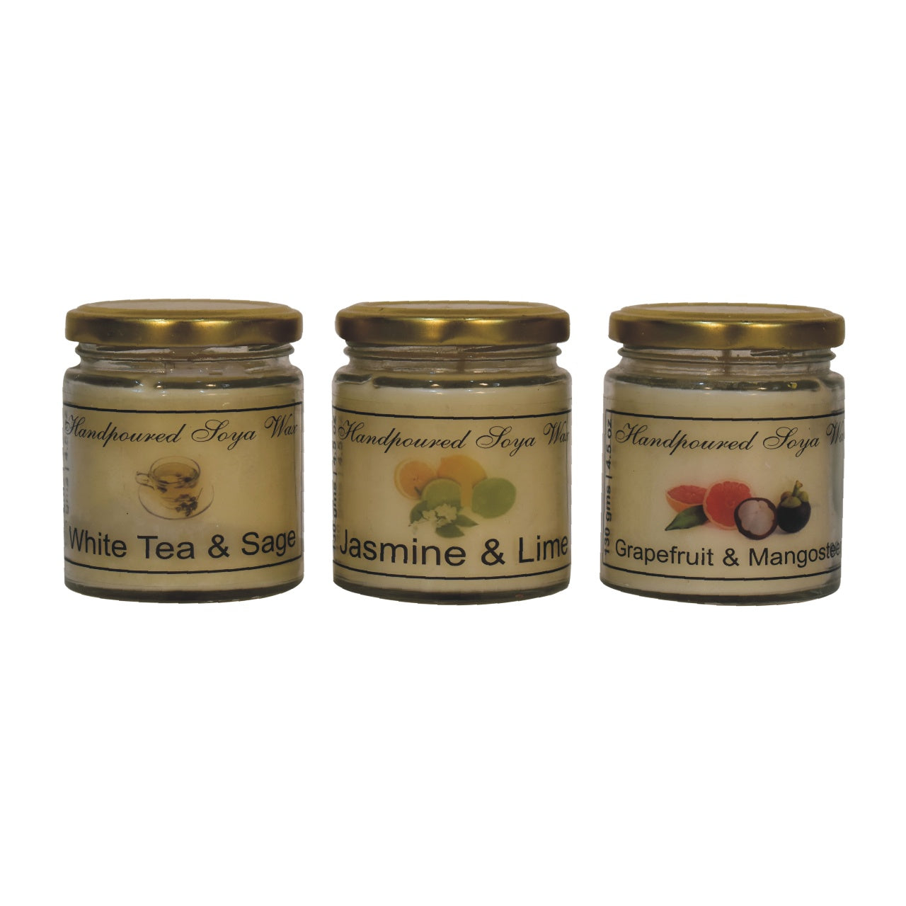 candle gift set of 3 white tea sage jasmine lime grapefuit mangosteen