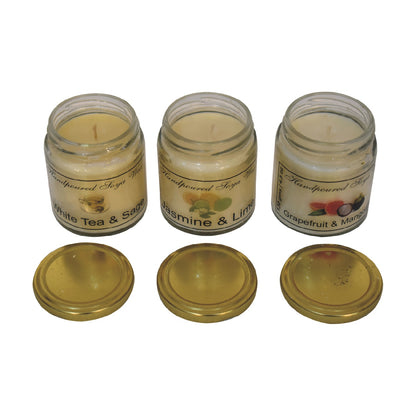 candle gift set of 3 white tea sage jasmine lime grapefuit mangosteen