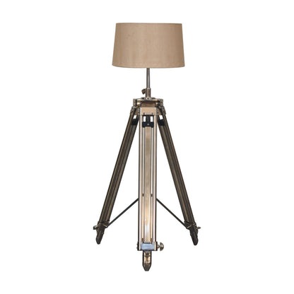 wooden and chrome tripod floor lamp