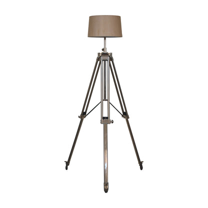 wooden and chrome tripod floor lamp