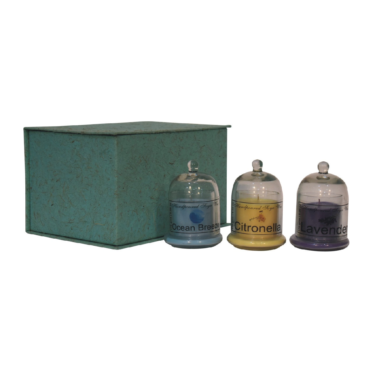 bell jar candle set of 3 ocean breeze citronella lavender