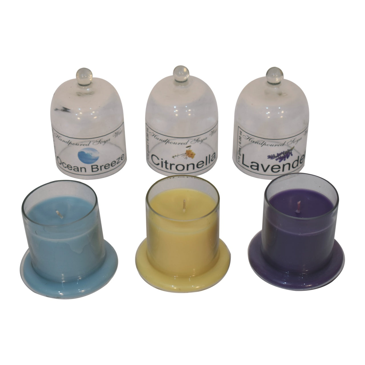 bell jar candle set of 3 ocean breeze citronella lavender