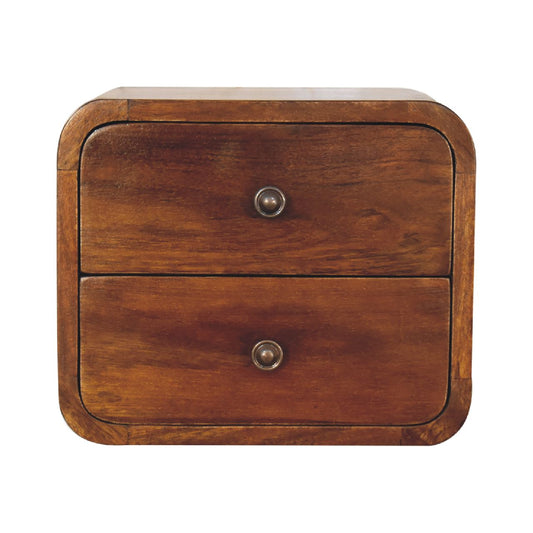 mini curved chestnut wall mounted bedside