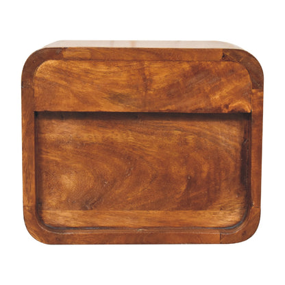 mini curved chestnut wall mounted bedside with open slot
