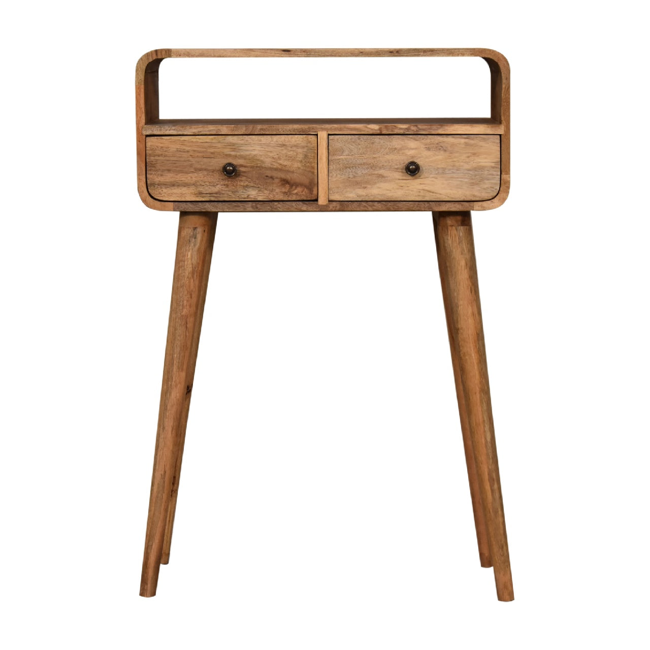 mini curved oak ish console table