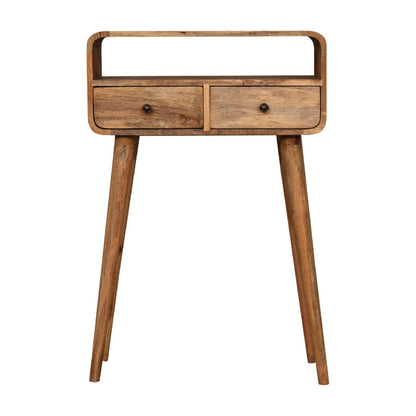 mini curved oak ish console table