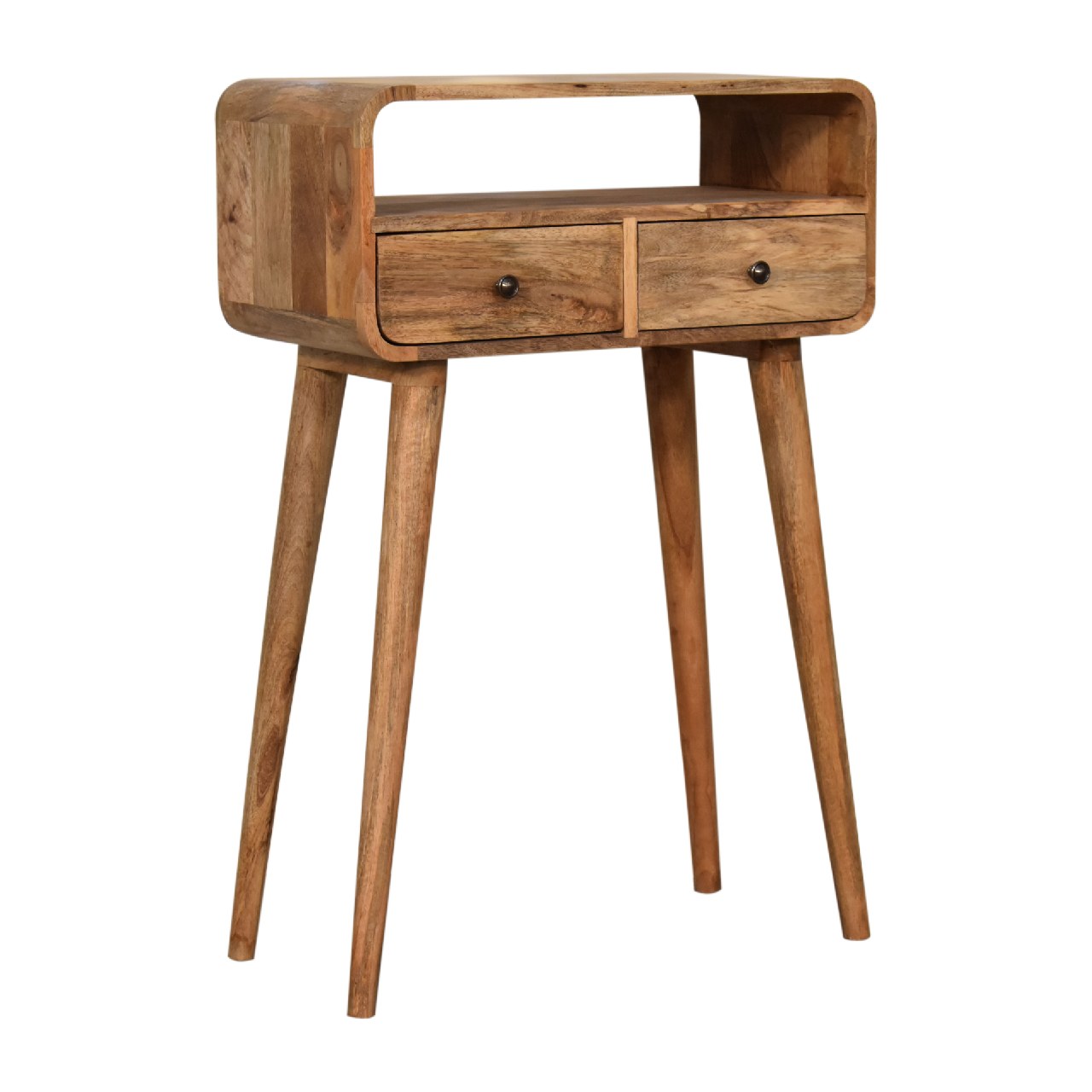 mini curved oak ish console table