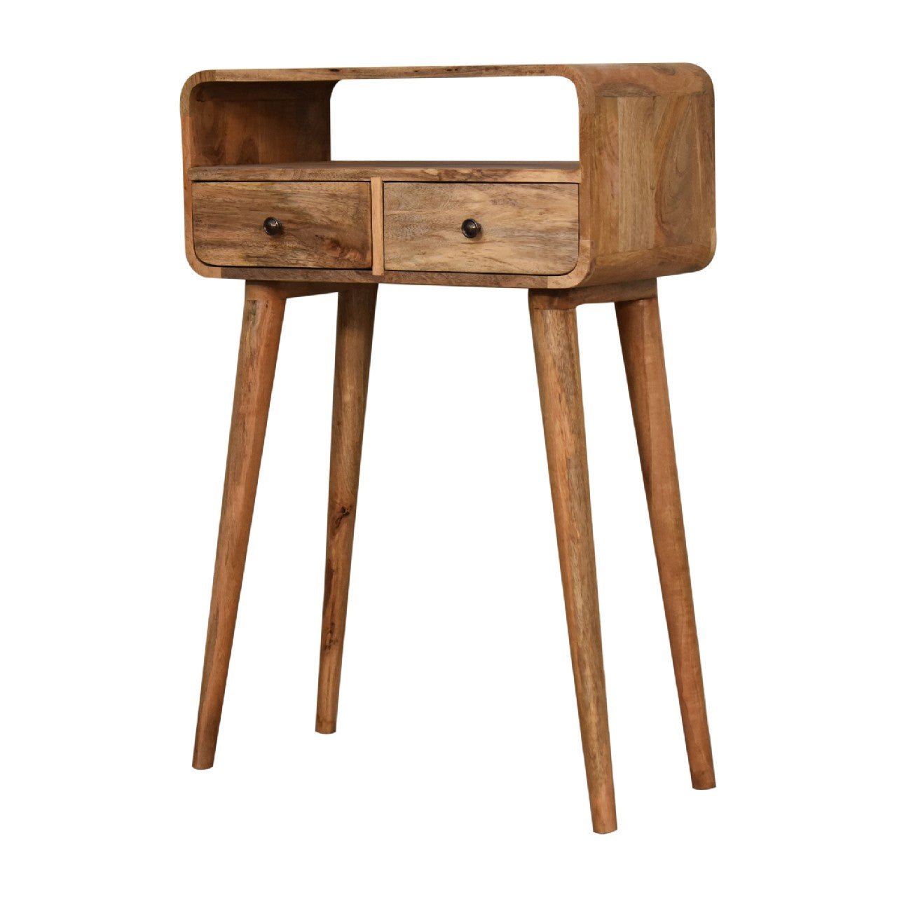 mini curved oak ish console table
