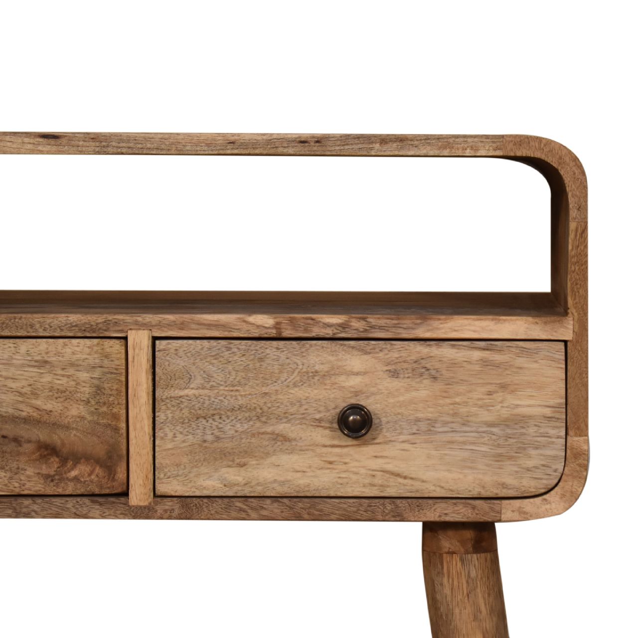 mini curved oak ish console table