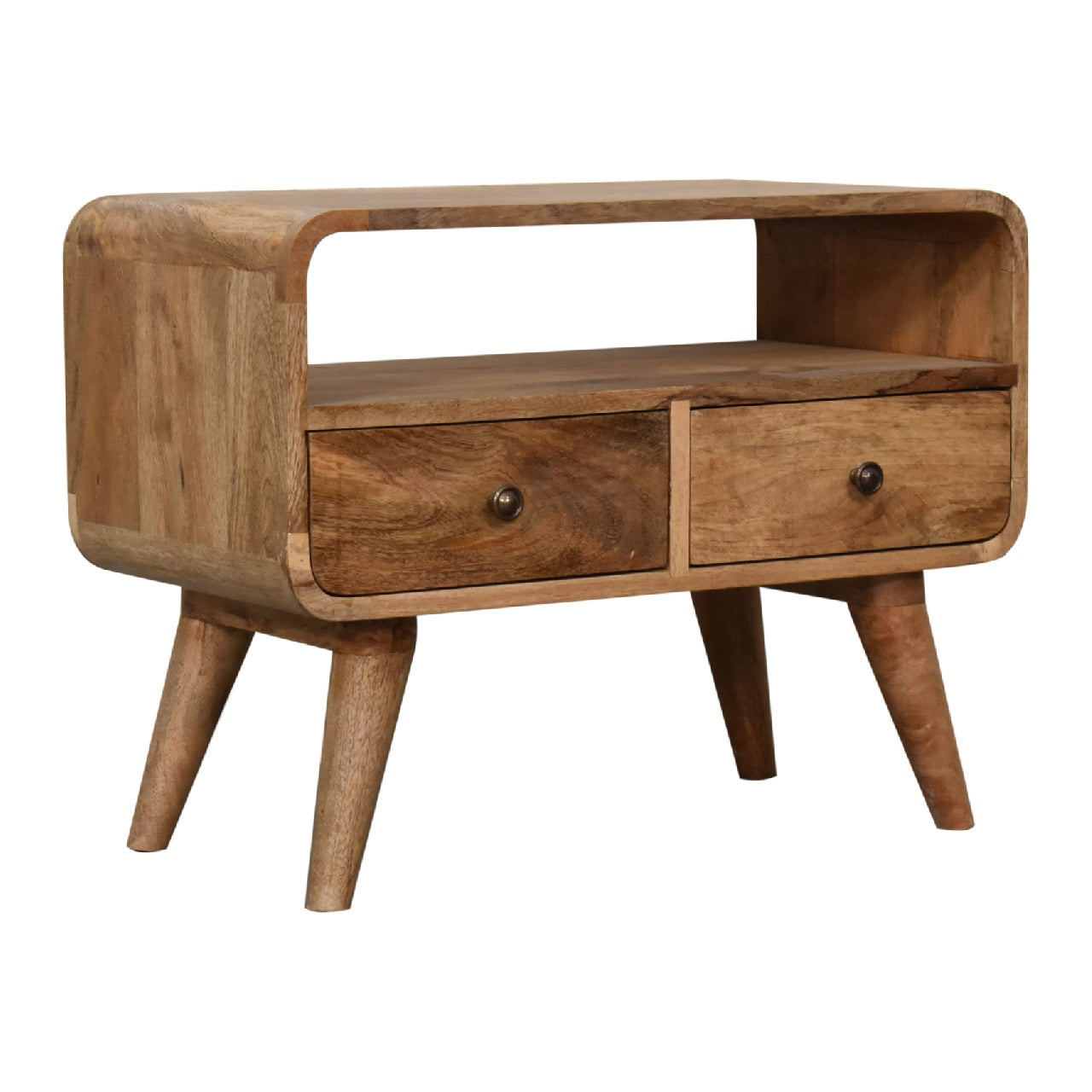 mini curved oak ish tv stand