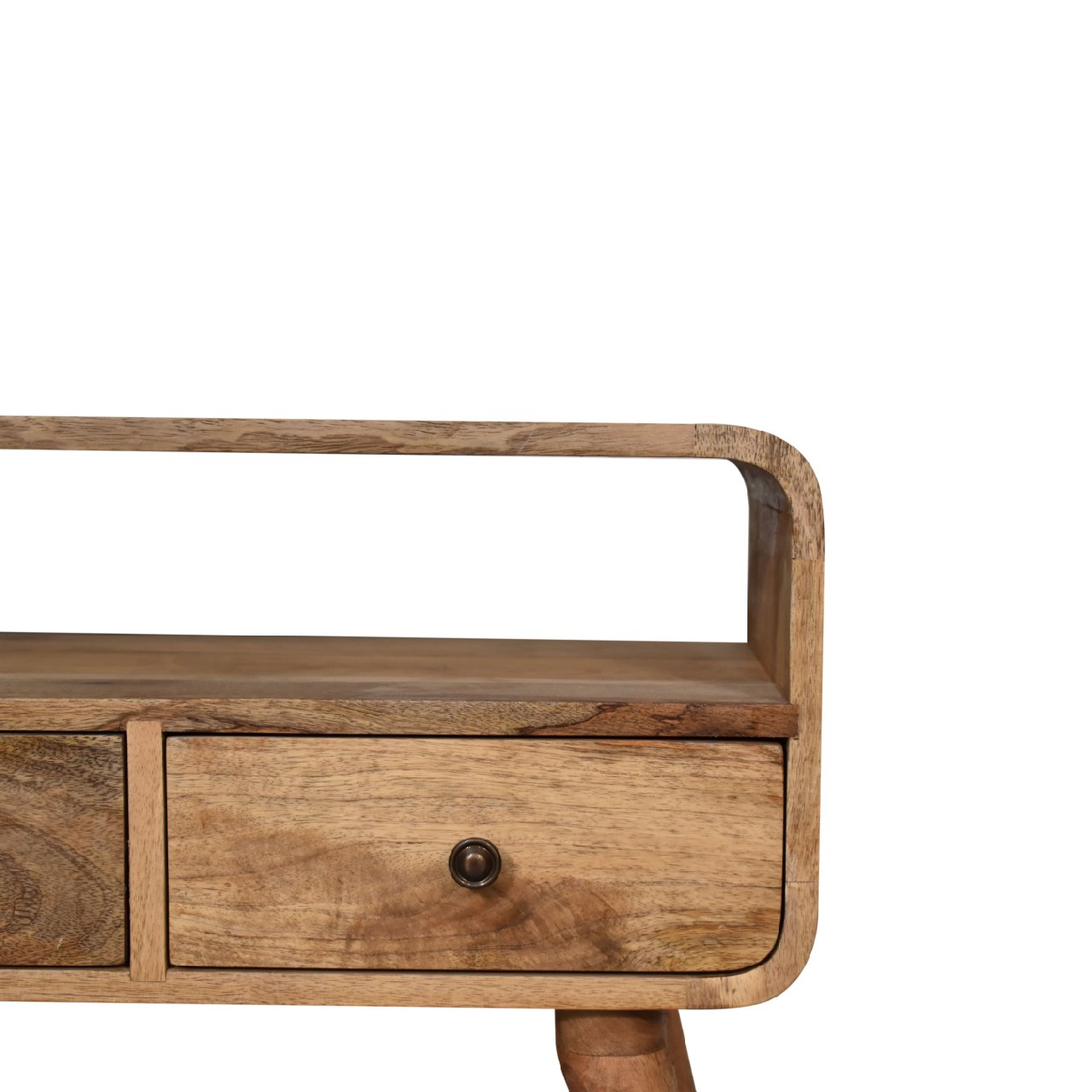 mini curved oak ish tv stand