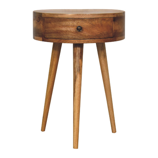 nordic oak ish circular shaped bedside
