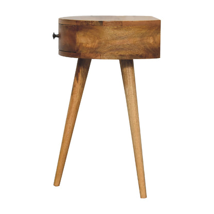 nordic oak ish circular shaped bedside