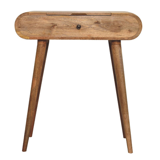 mini oak ish dressing table with foldable mirror