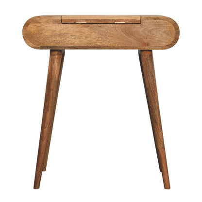 mini oak ish dressing table with foldable mirror